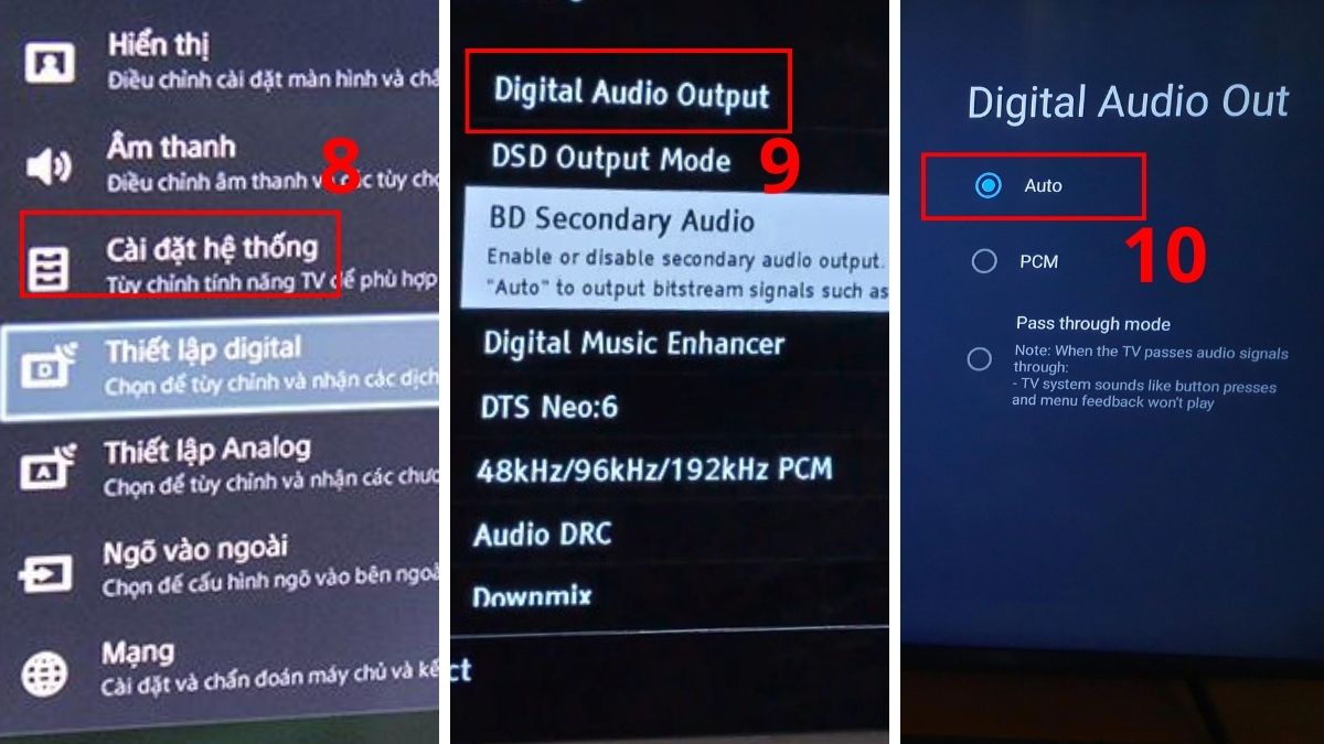 Cách thiết lập âm thanh qua cổng Optical