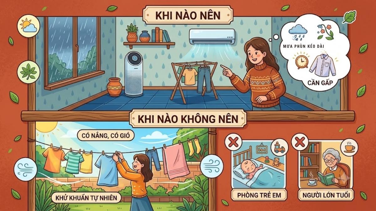 Khi nào nên và không nên phơi quần áo trong phòng điều hòa?