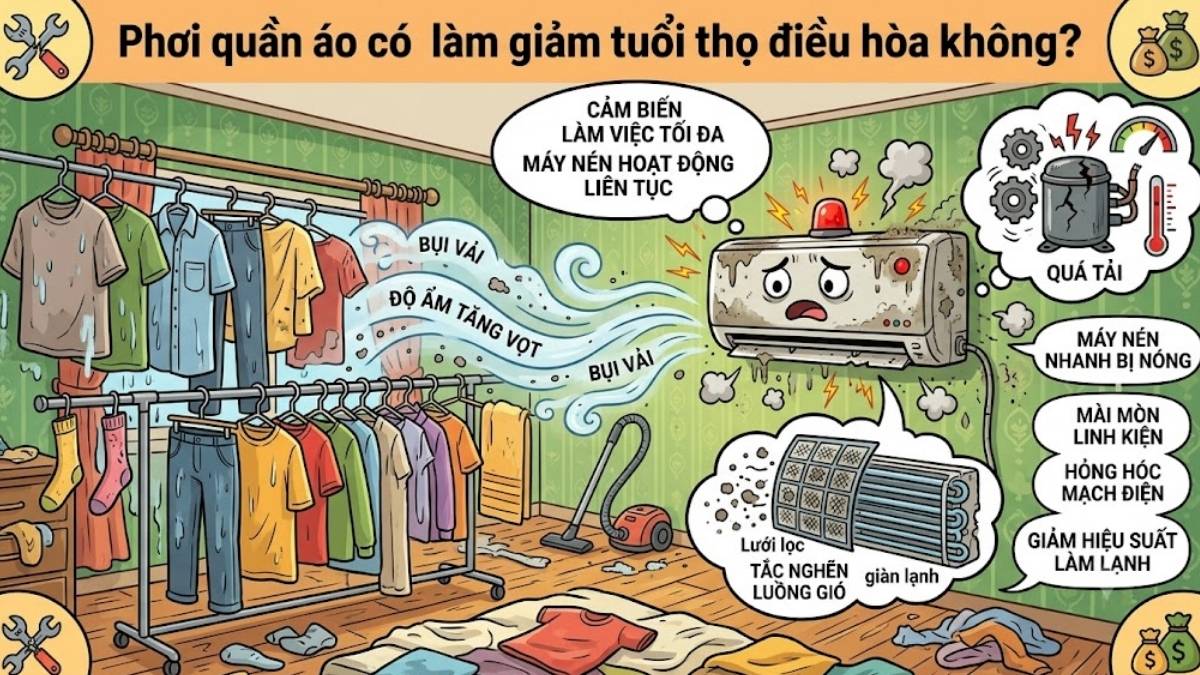 Phơi quần áo có làm giảm tuổi thọ điều hòa không?
