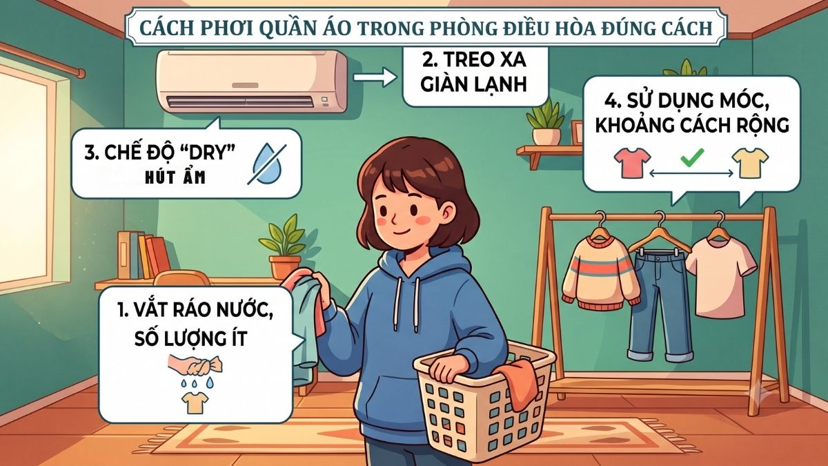 Cách phơi quần áo trong phòng điều hòa đúng cách