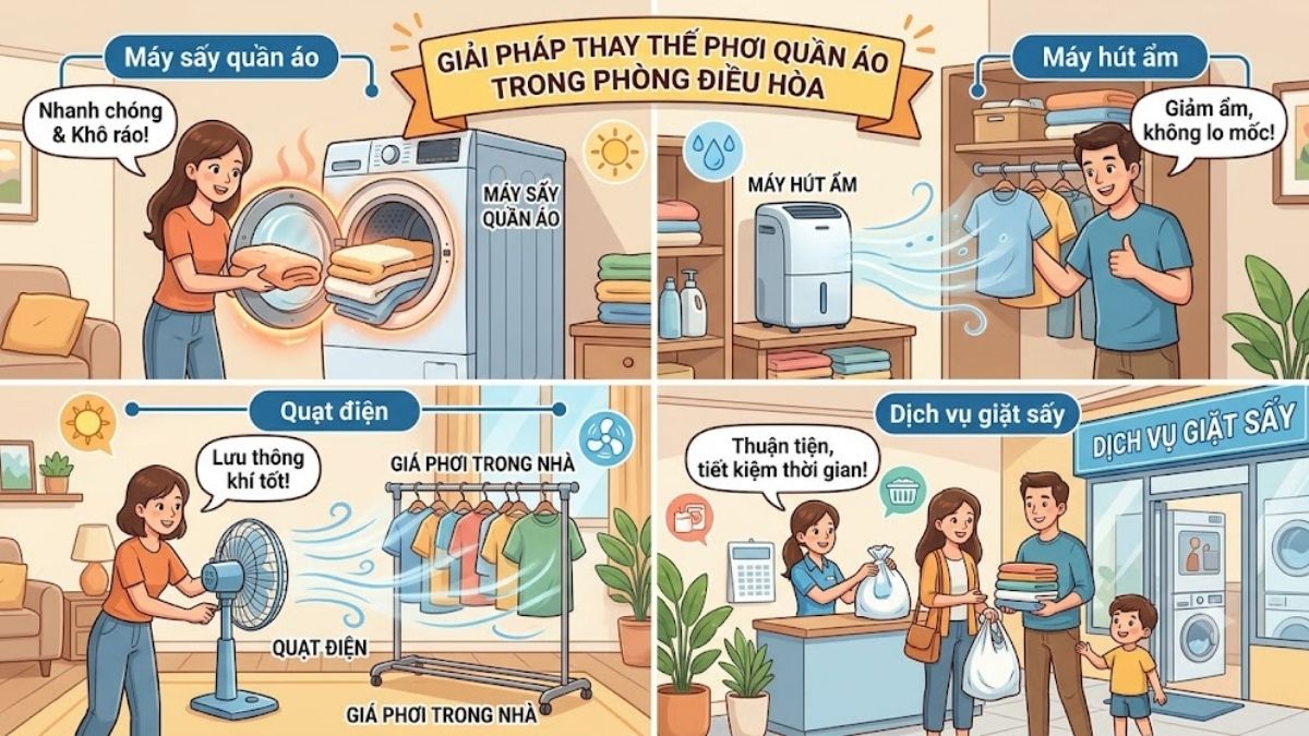 Giải pháp thay thế hiệu quả hơn phơi quần áo trong phòng điều hòa 