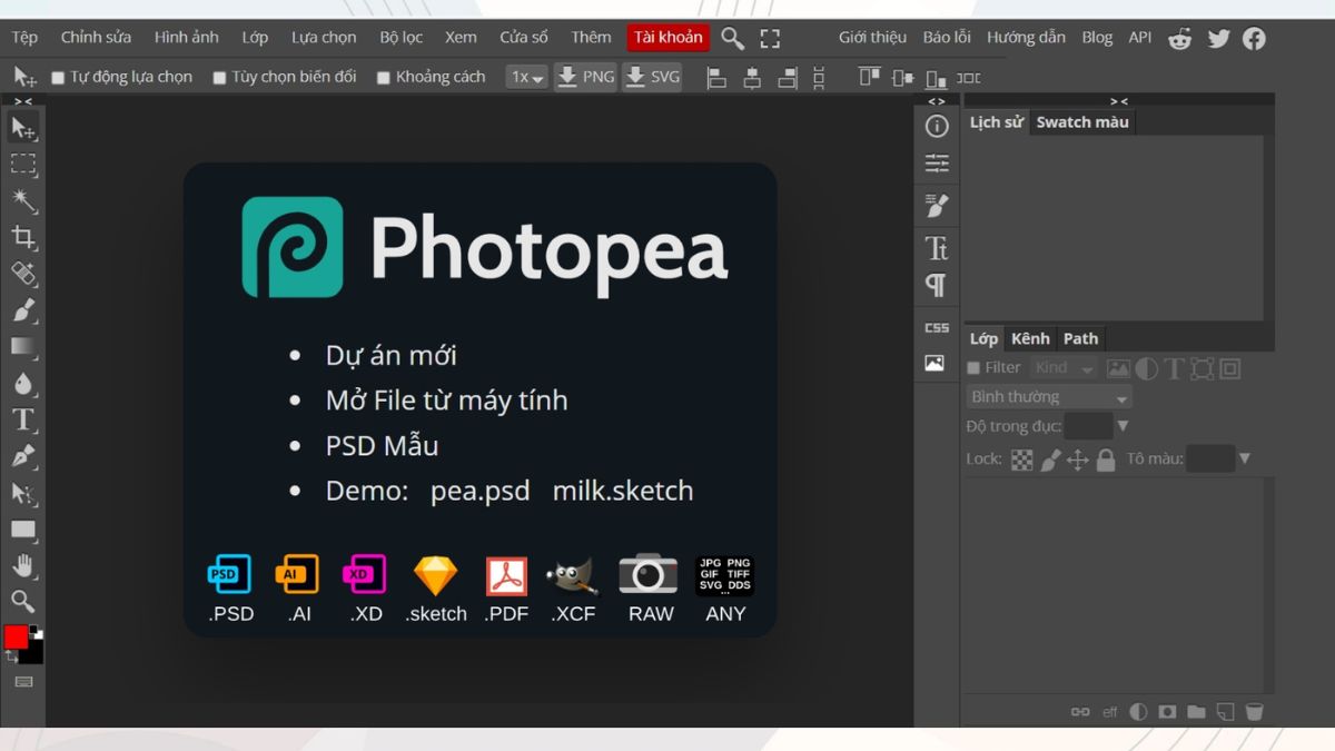 Photopea tiếng Việt có giao diện quen thuộc