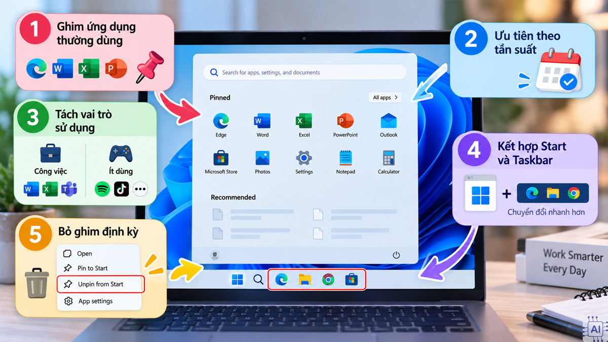 Mẹo sắp xếp Start Menu khoa học để làm việc hiệu quả
