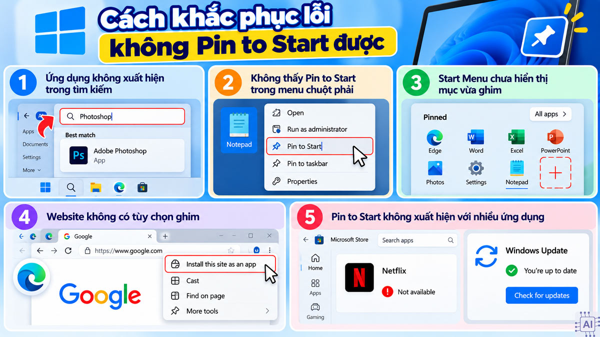 Cách khắc phục lỗi không Pin to Start được