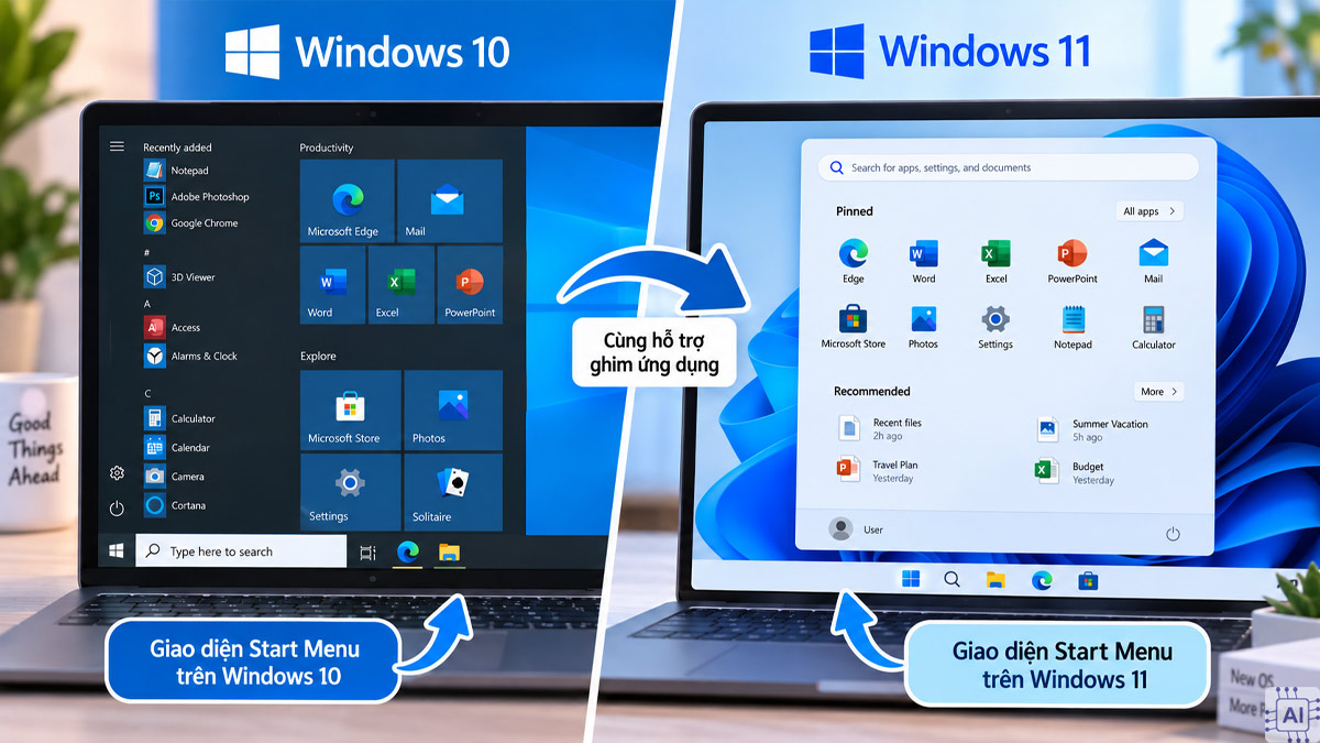 Lưu ý về menu Start của Windows 10 và Windows 11