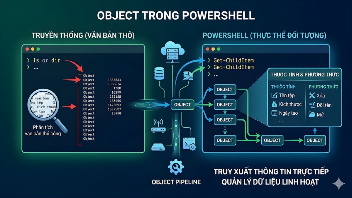 Object trong PowerShell chứa dữ liệu và thuộc tính