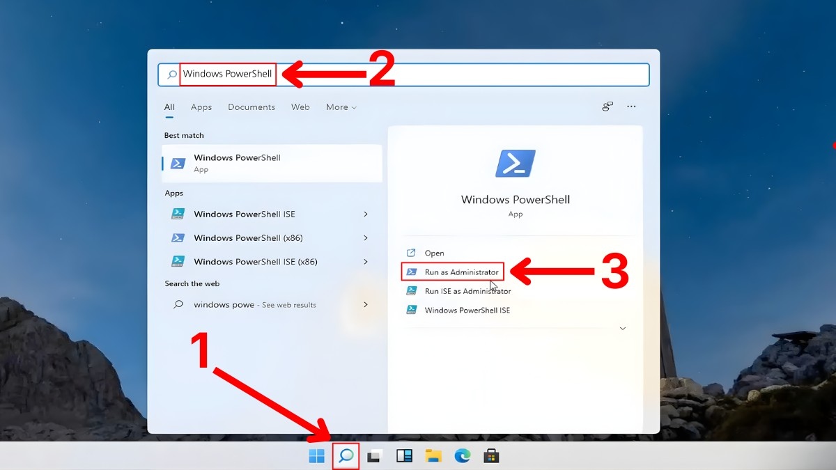 Mở PowerShell với quyền Admin