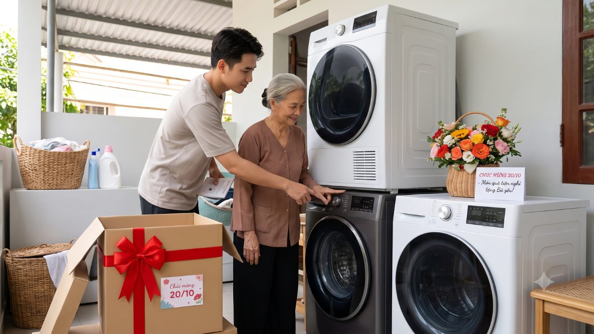 Máy giặt, máy sấy quần áo là món quà 20/10 ý nghĩa tặng bà