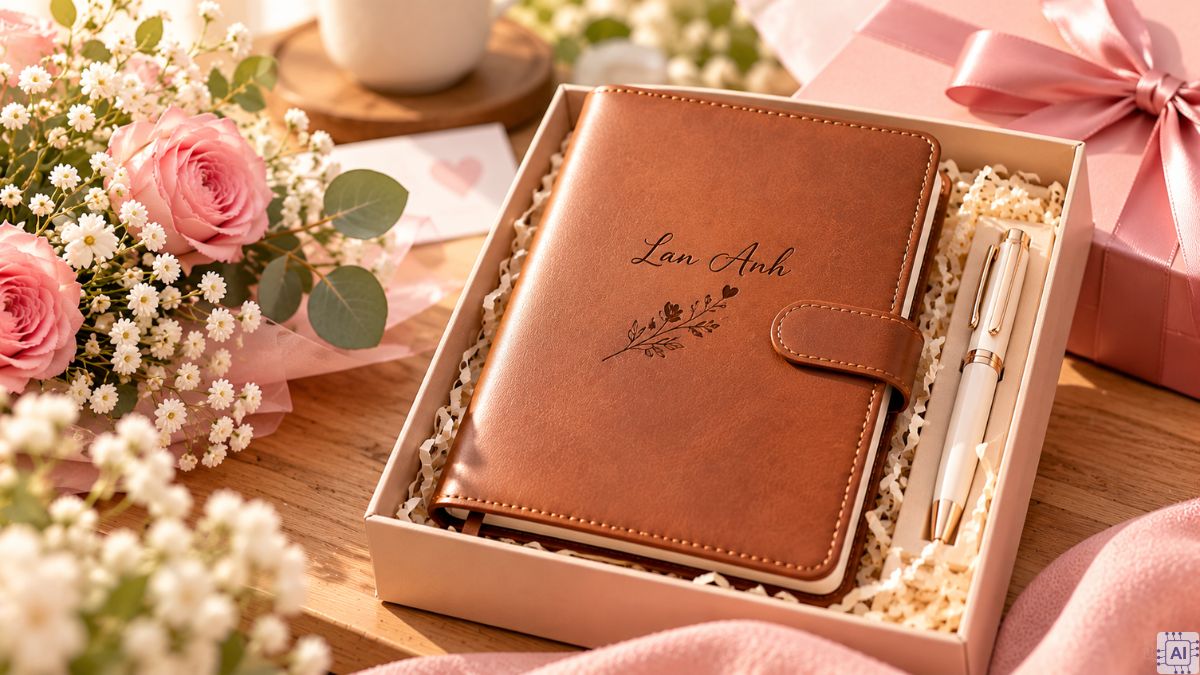 Sổ tay bìa da khắc tên là món quà ý nghĩa