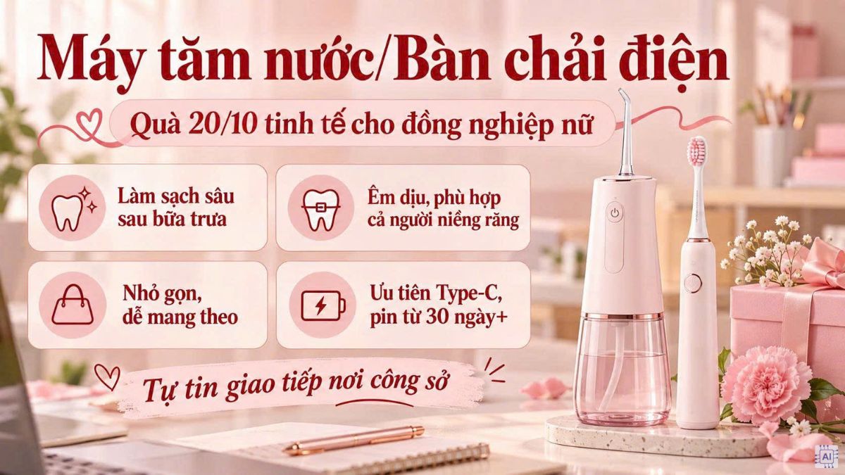 Máy tăm nước/Bàn chải điện là món quà tặng 20/10 cho đồng nghiệp nữ