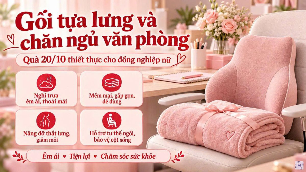 Gối tựa lưng và chăn ngủ văn phòng là món quà 20/10 cho đồng nghiệp nữ