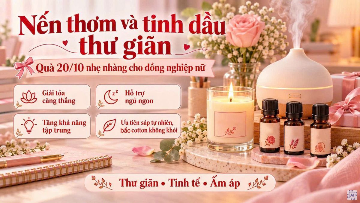 Nến thơm và tinh dầu thư giãn là món quà tặng 20/10 cho đồng nghiệp nữ