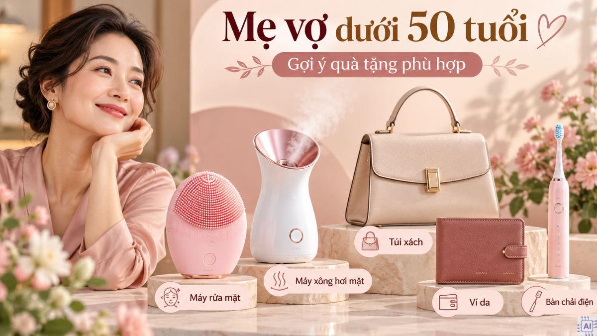 Mẹ vợ dưới 50 tuổi: Máy rửa mặt, máy xông hơi mặt, túi xách, ví da, bàn chải điện