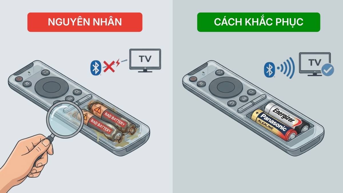 Pin remote yếu hoặc không đúng loại