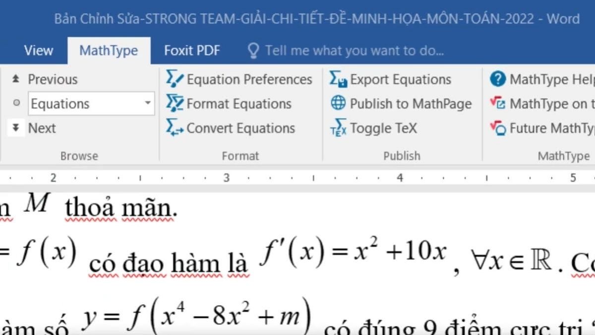 Ví dụ của việc lệch dòng ở MathType
