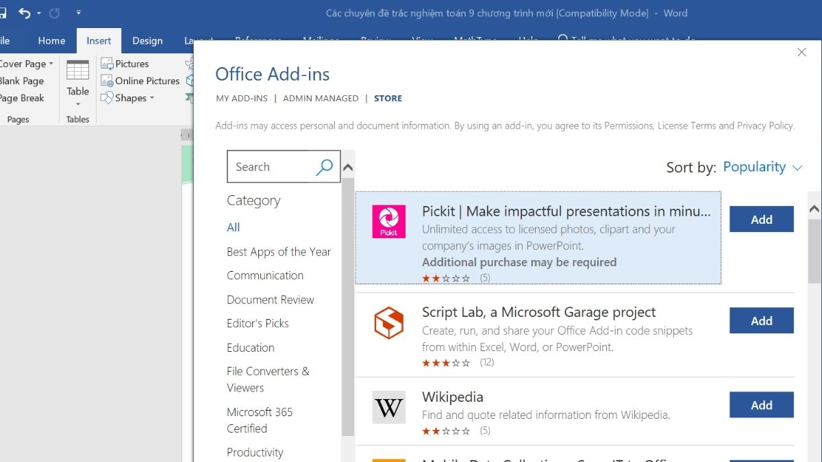 Tích hợp MathType Add-in bị lỗi