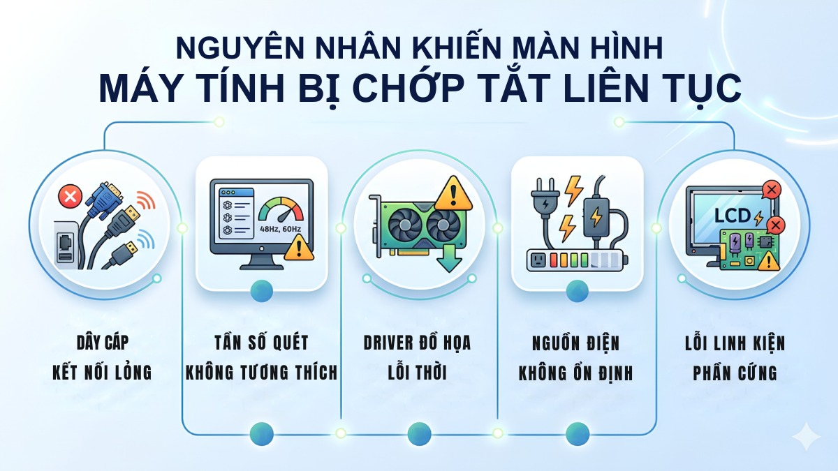 Nguyên nhân khiến màn hình máy tính bị chớp tắt liên tục
