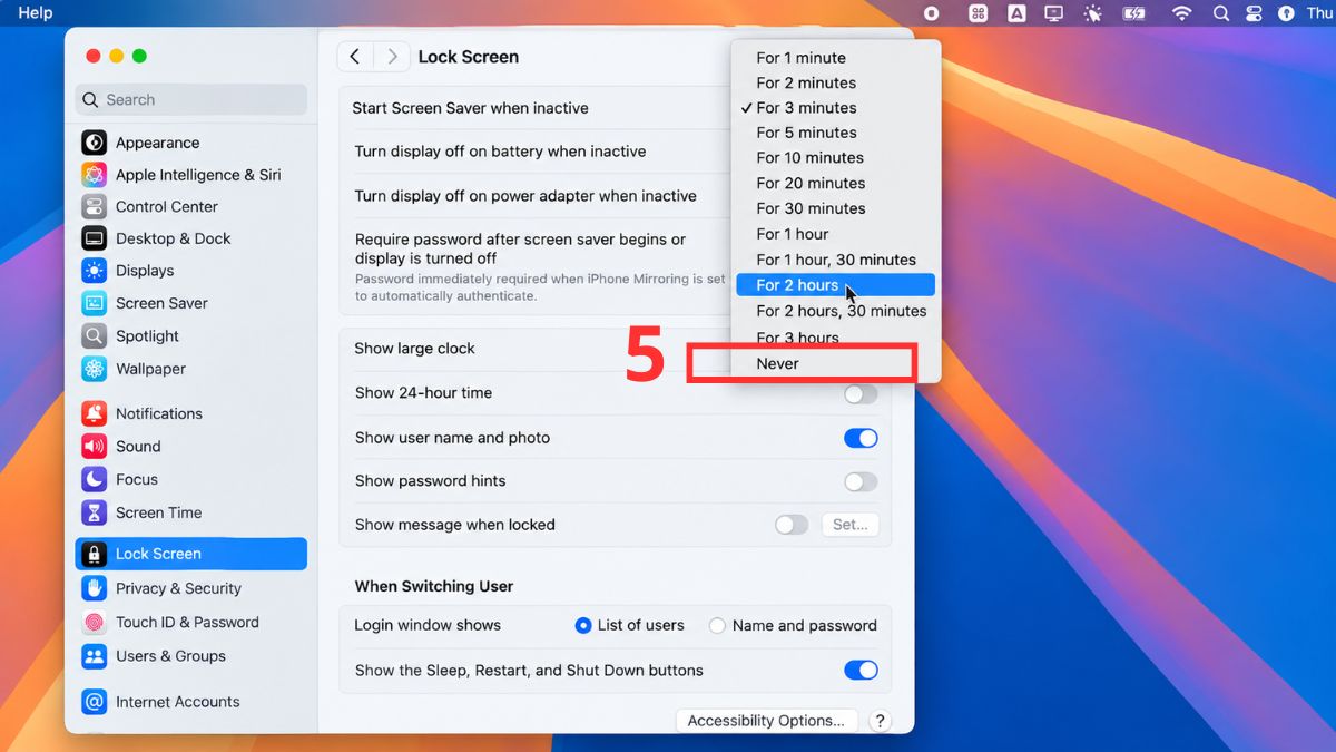 Tắt màn hình chờ trên macOS