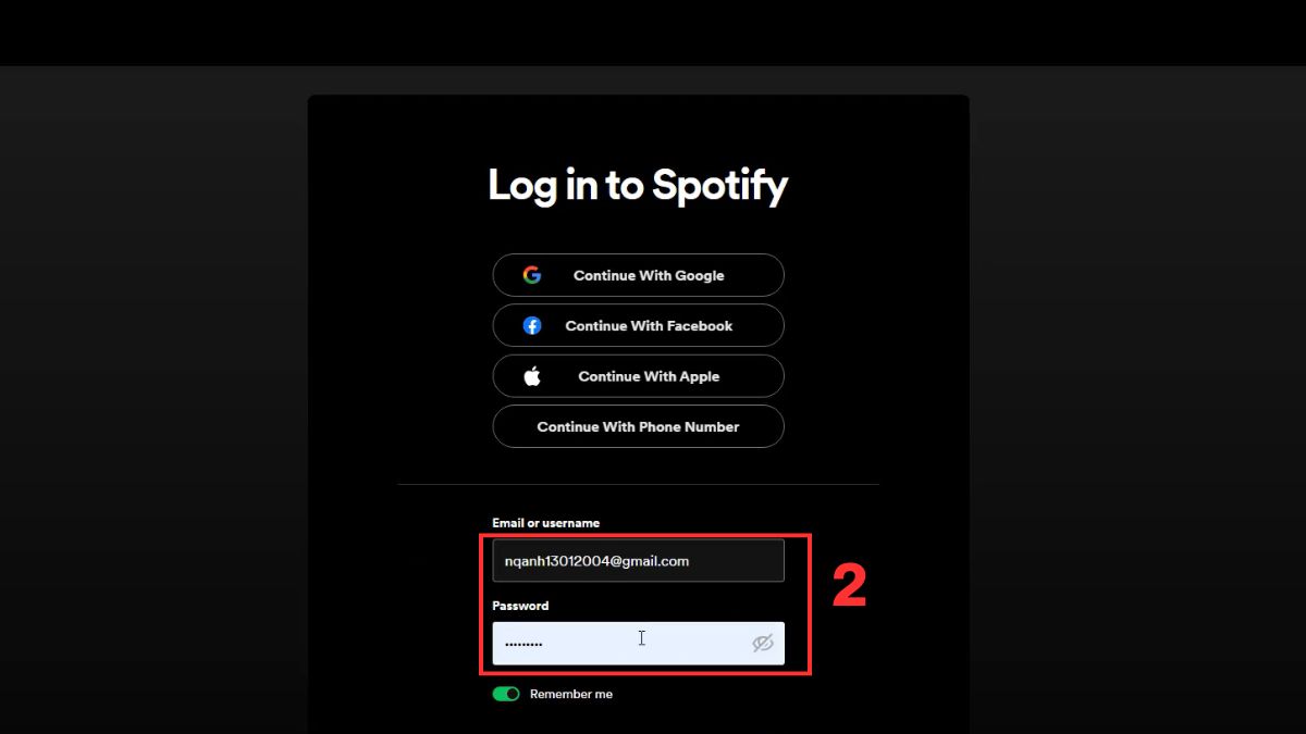 Lựa chọn phương thức đăng nhập tài khoản Spotify