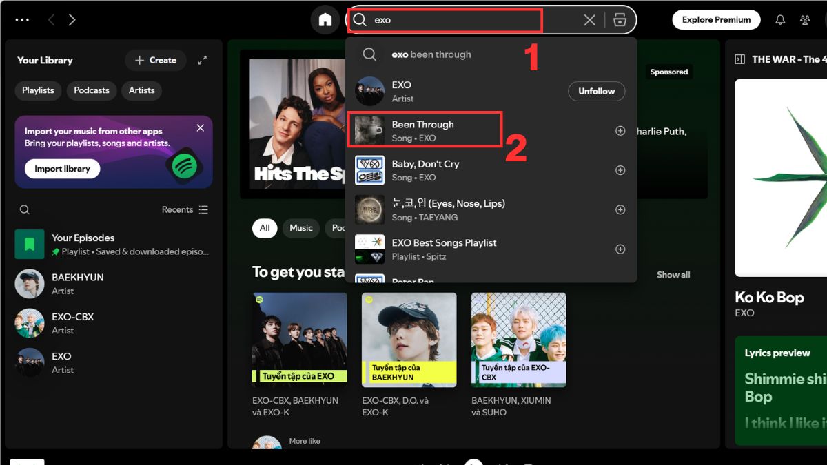 Cách tìm kiếm bài hát, playlist