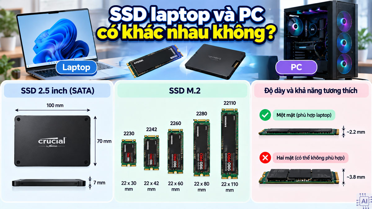 Khác biệt về kích thước vật lý và độ dày