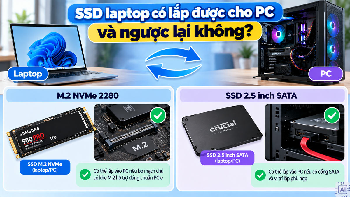 Khả năng lắp SSD laptop vào máy tính bàn PC