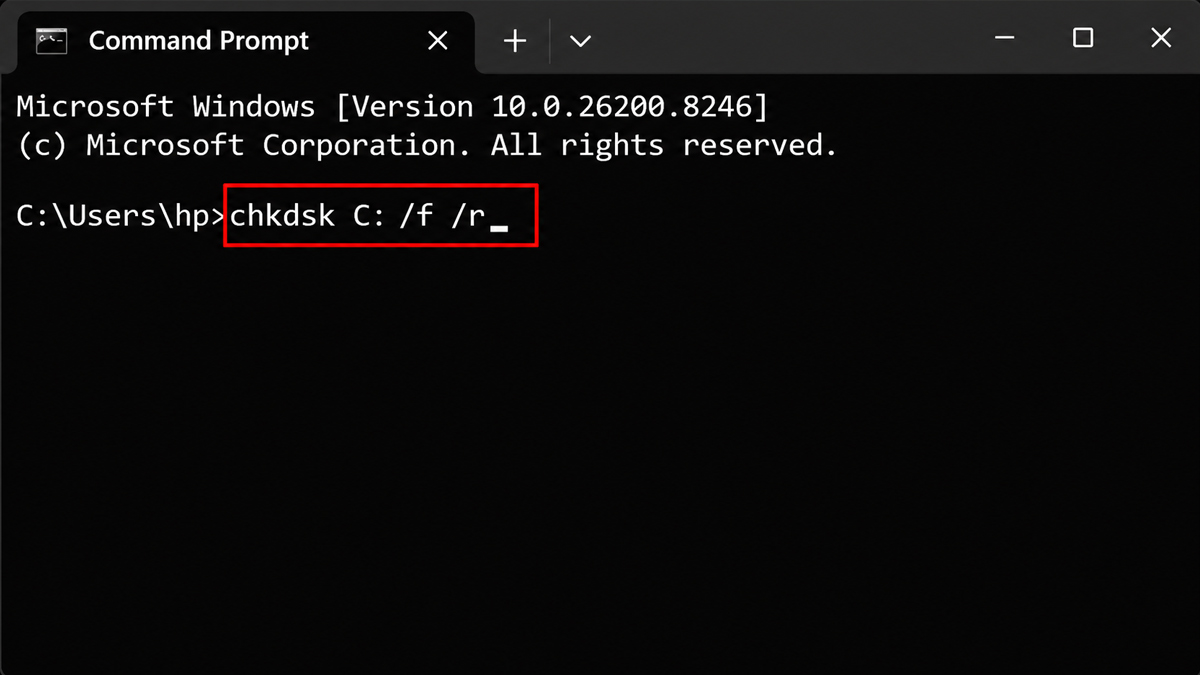 Kiểm tra và sửa lỗi khởi động bằng Command Prompt