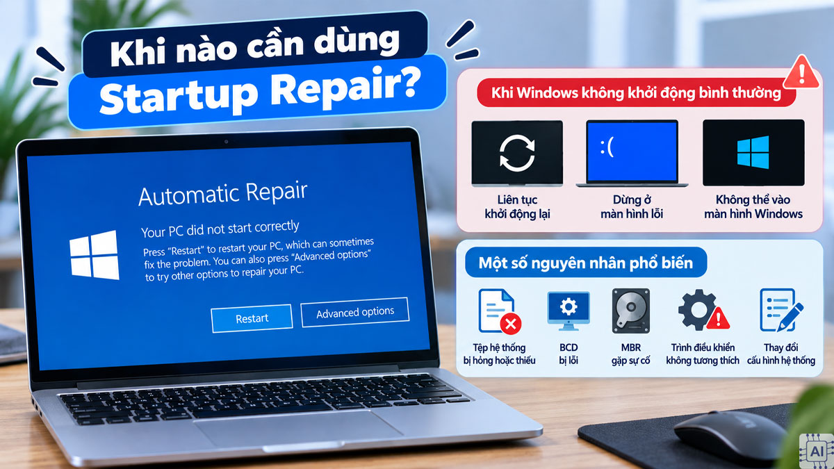 Dùng Startup Repair khi Windows không thể khởi động bình thường