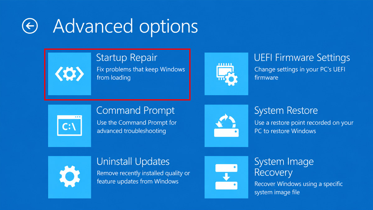 Các bước chạy Startup Repair trên Windows 10 và Windows 11