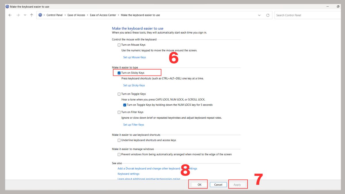 Bật hoặc tắt Sticky Keys