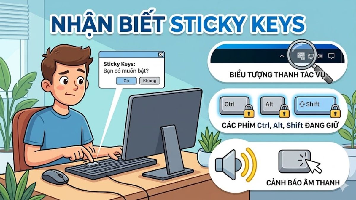 Dấu hiệu nhận biết tính năng phím dính đang hoạt động