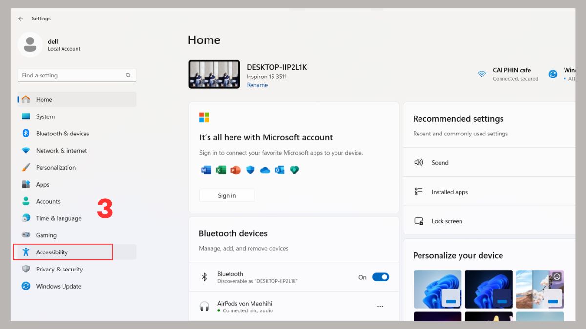 Bật/Tắt Sticky Keys thông qua Ease of Access