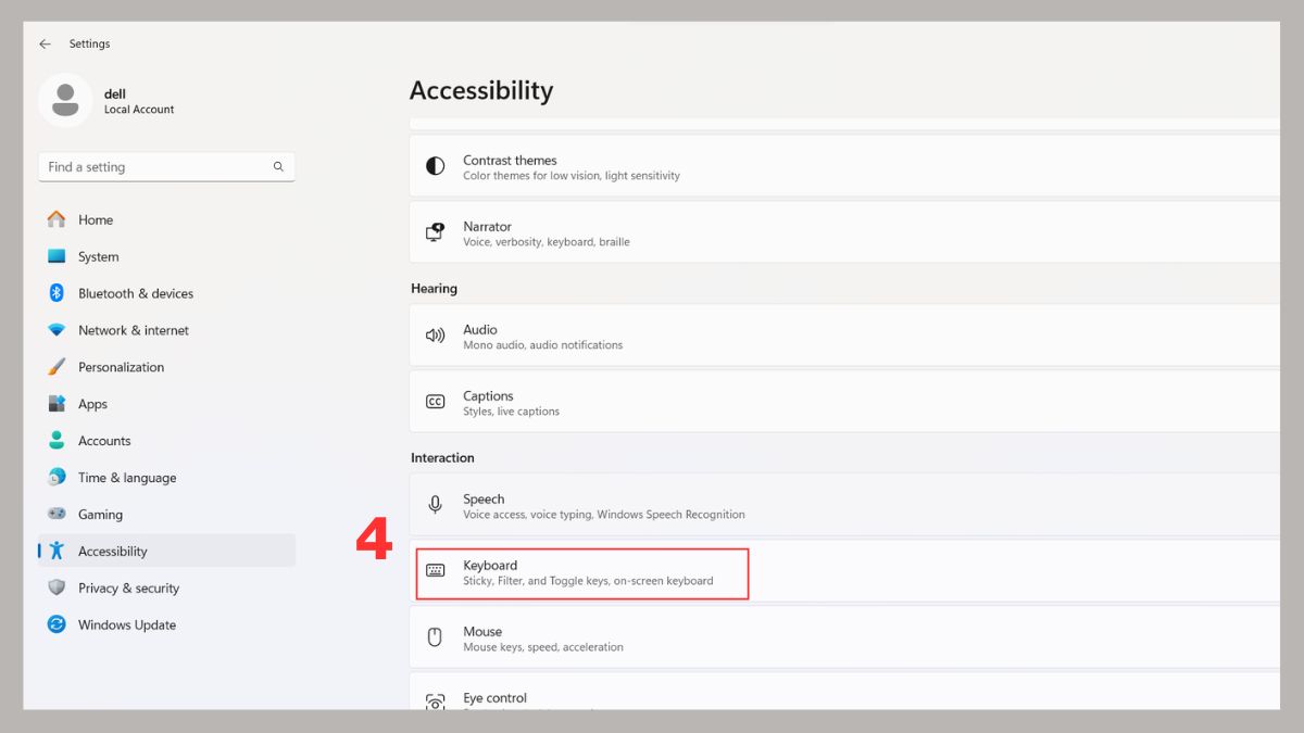 Bật/Tắt Sticky Keys thông qua Ease of Access