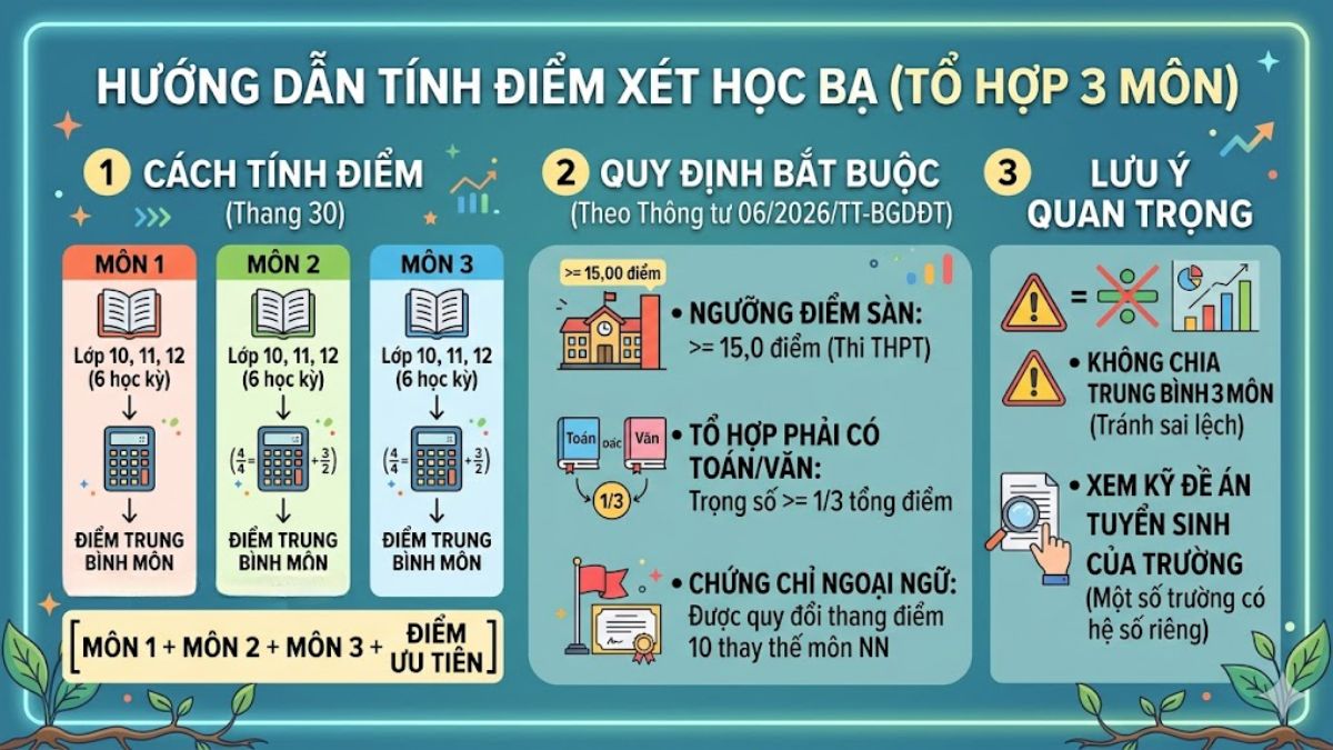 Cách tính điểm học bạ theo tổ hợp 3 môn