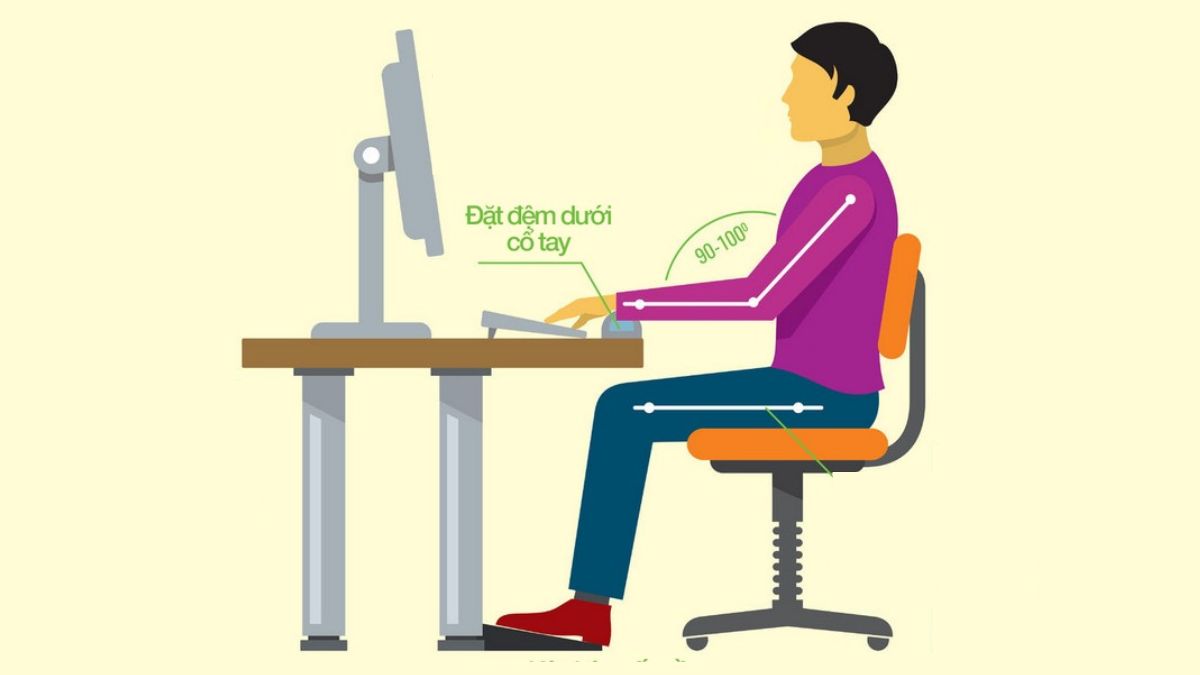 Tay, cổ tay đặt thoải mái khi ngồi