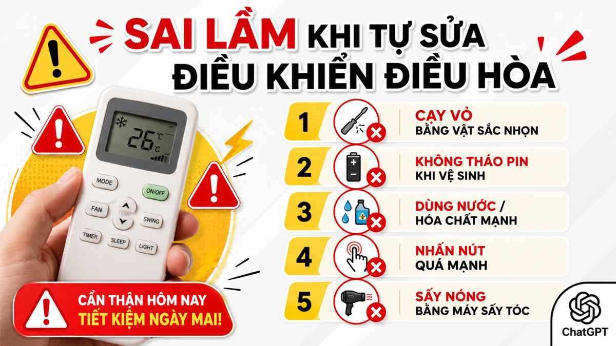 Những sai lầm thường gặp khi tự sửa điều khiển điều hòa