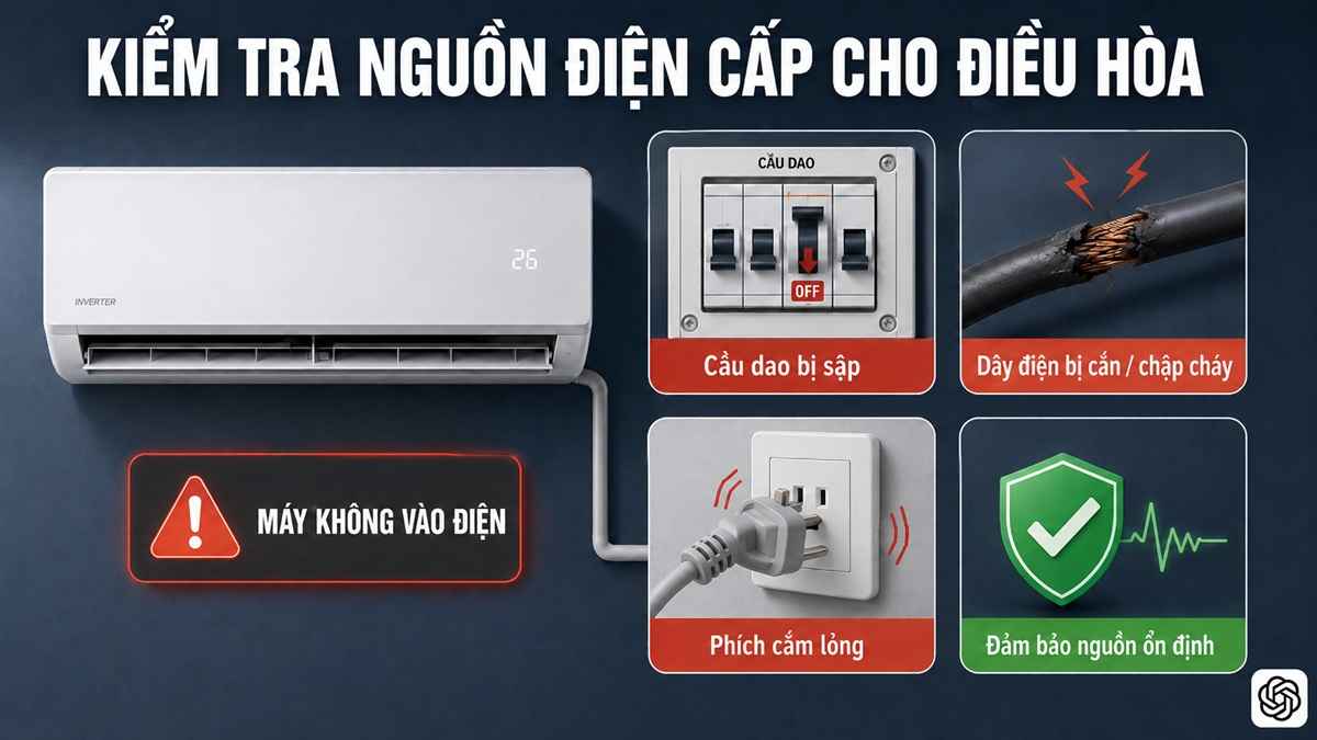 Kiểm tra nguồn điện cấp cho điều hòa