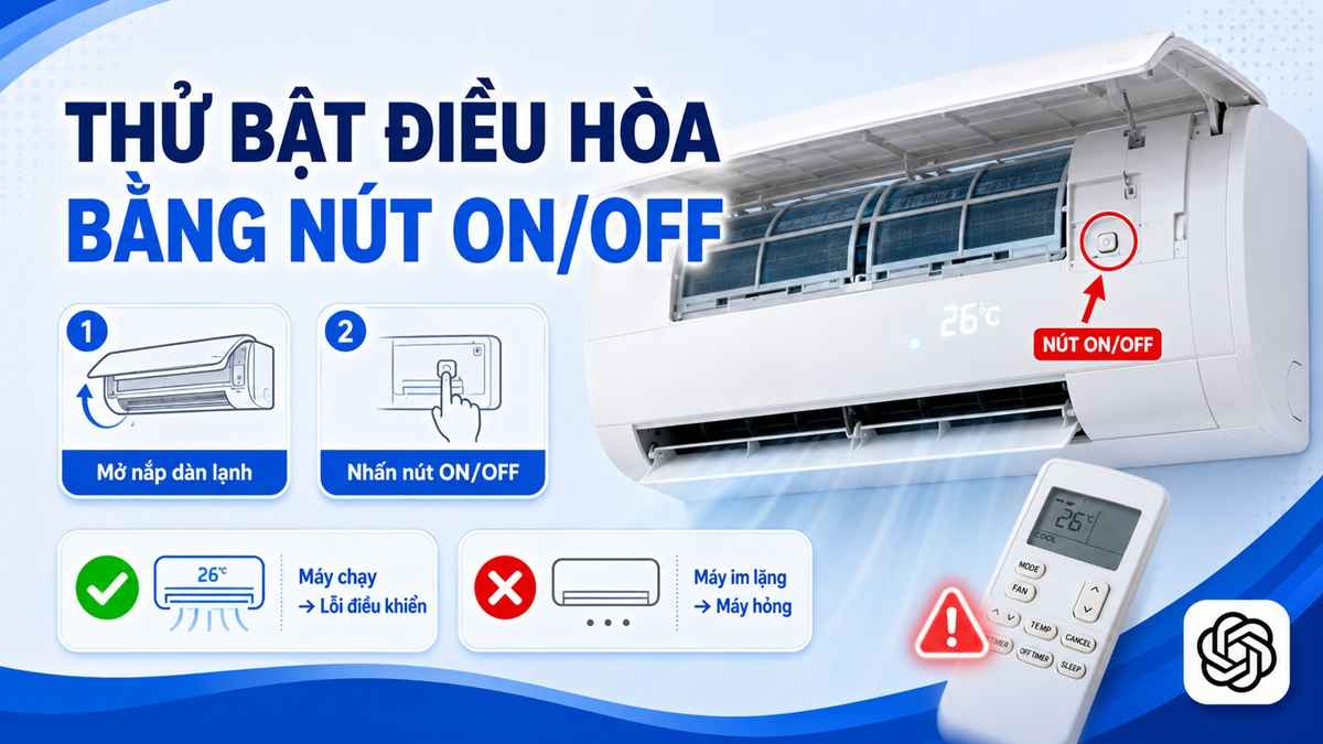 Thử bật điều hòa bằng nút ON/OFF trên dàn lạnh