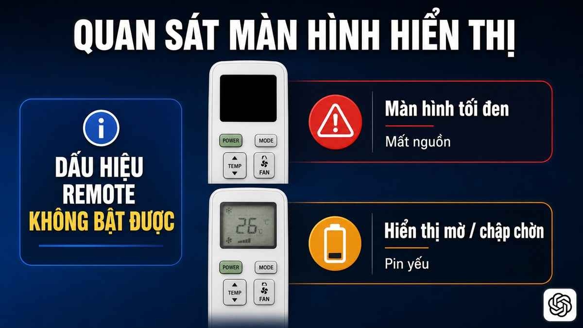Quan sát màn hình hiển thị trên điều khiển