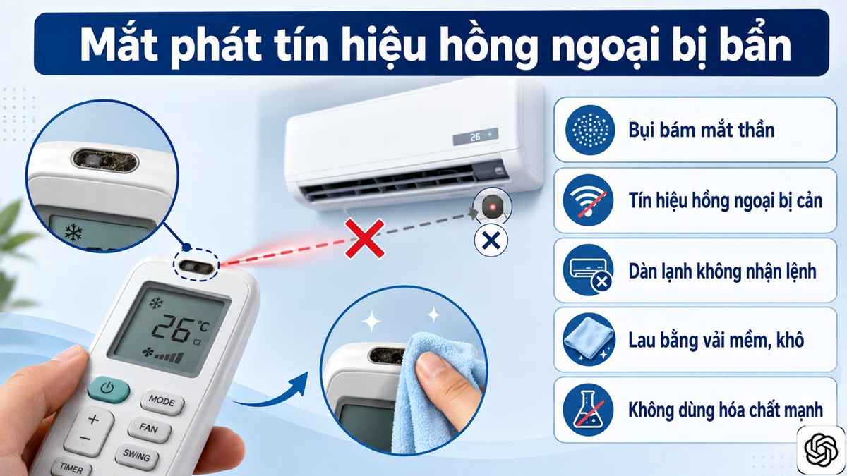 Mắt phát tín hiệu hồng ngoại bị bẩn