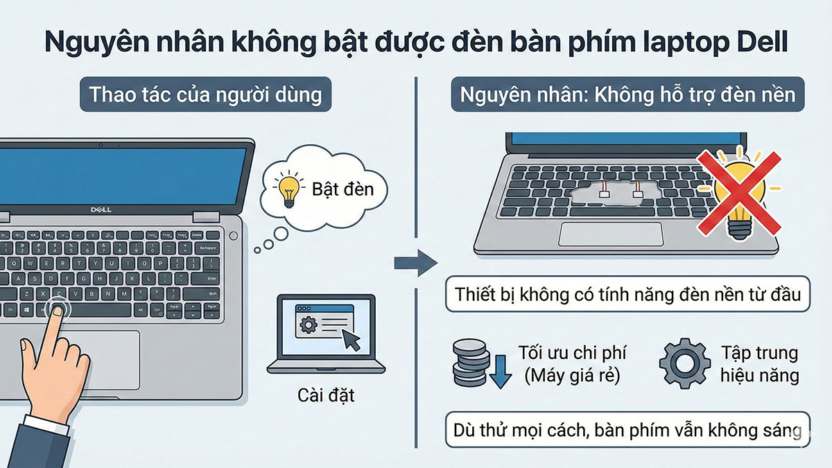 Laptop Dell không hỗ trợ đèn bàn phím