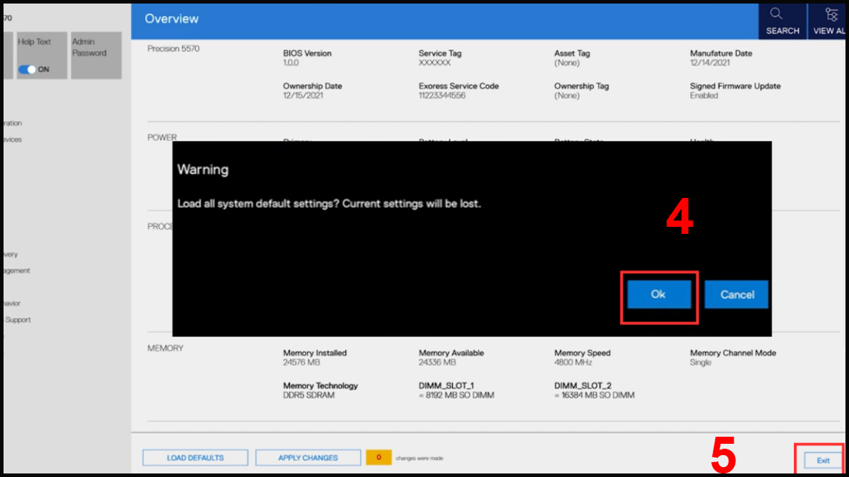Khôi phục thiết lập mặc định trong BIOS