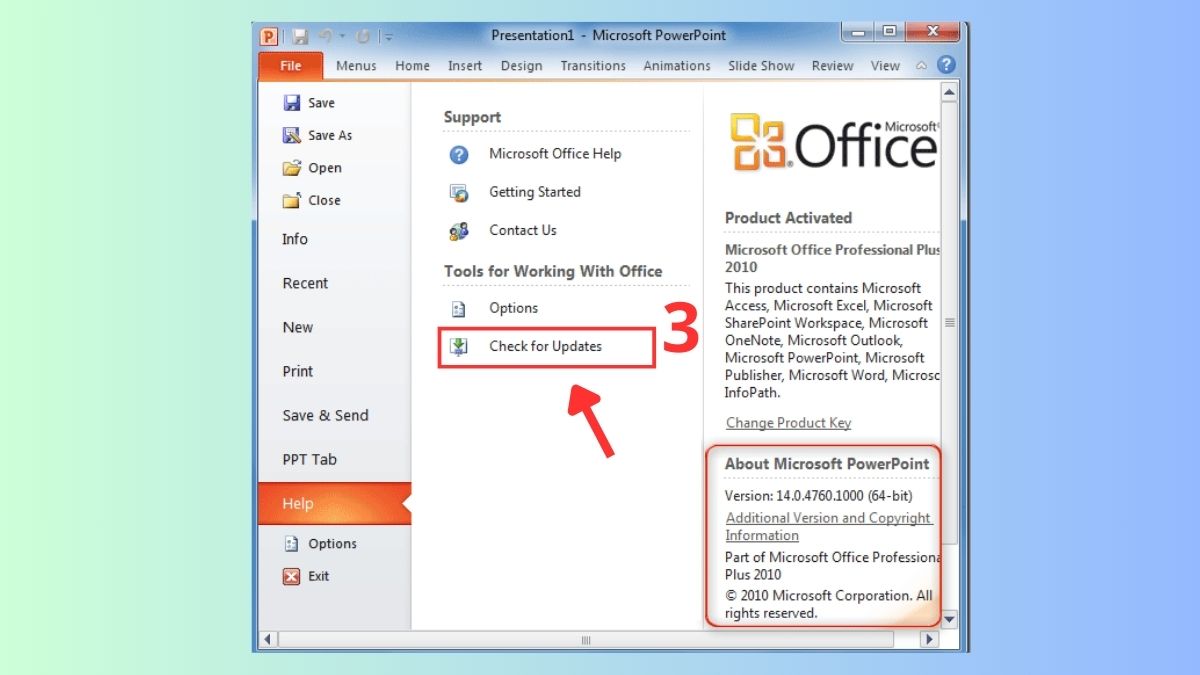 Kiểm tra và cập nhật phiên bản PowerPoint