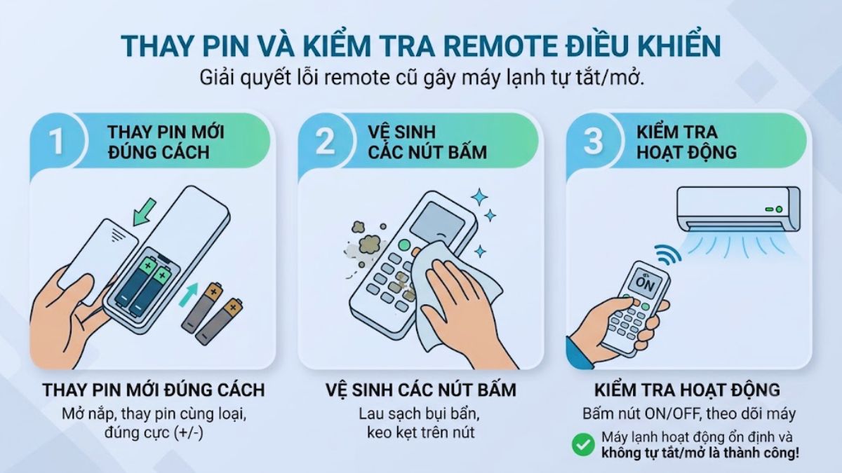 Thay pin hoặc kiểm tra remote điều khiển