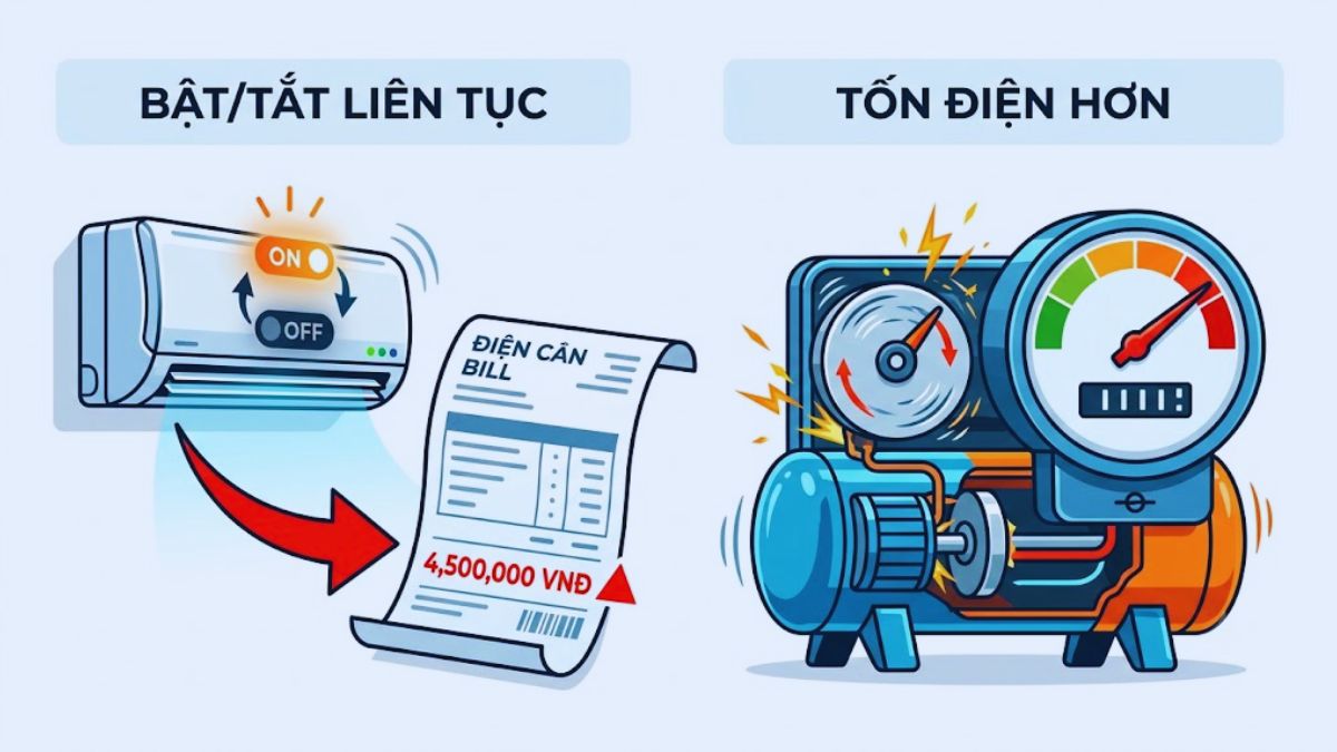 Máy lạnh tự tắt tự mở có tốn điện không?