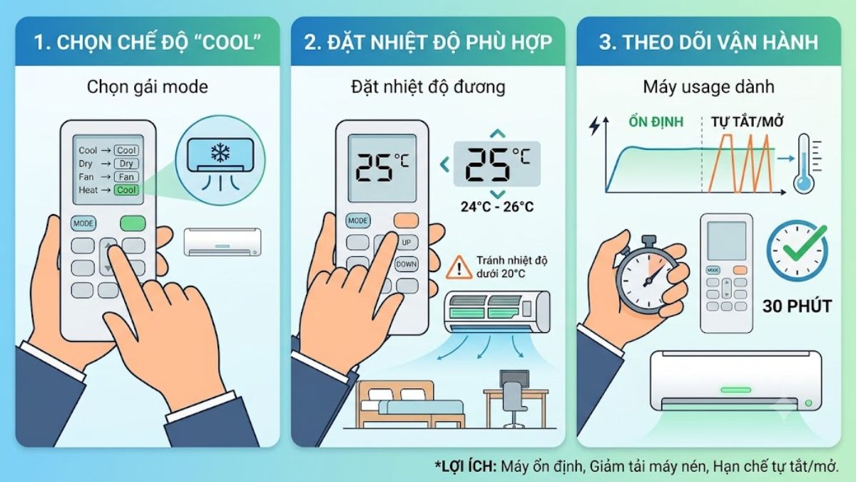 Điều chỉnh nhiệt độ cài đặt phù hợp