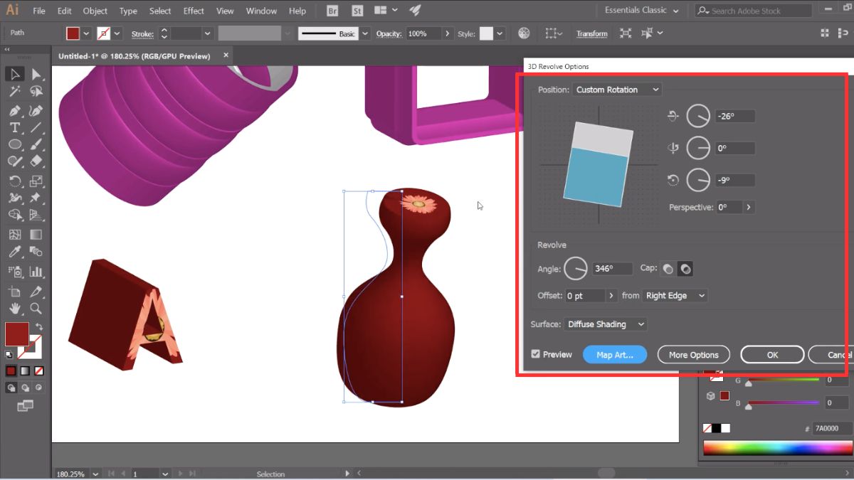 Tạo đối tượng 3D đối xứng với Revolve