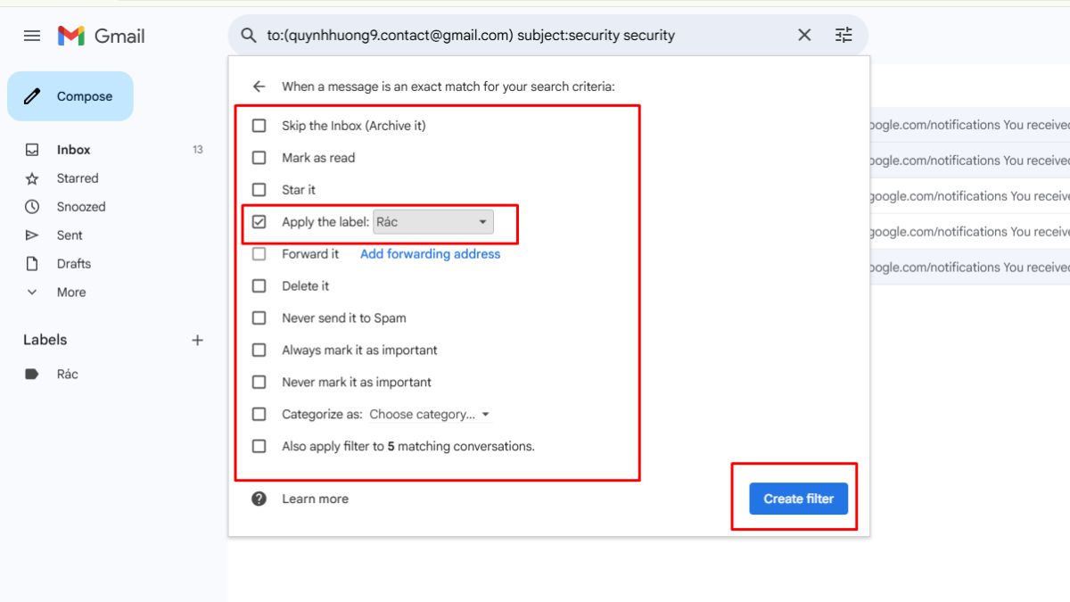 Tạo quy tắc gắn nhãn tự động trong Gmail