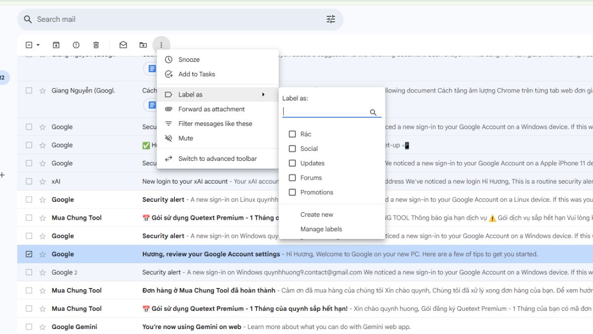 Gắn nhãn thủ công trong Gmail