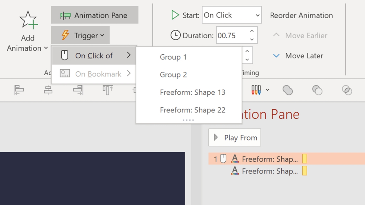 Trigger trong PowerPoint giúp tạo danh mục linh hoạt